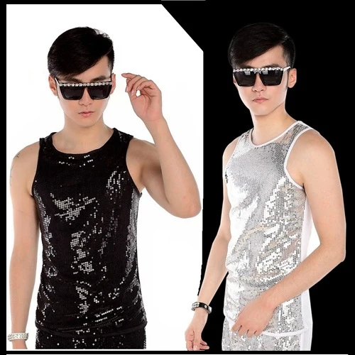 Жилетка мужская с блестками модный сценический костюм жилет для выступлений