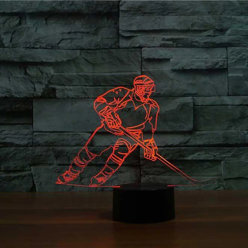 3D LED Ice Hockey Player Table Lamp USB Visual Luminaria Bedside Night Light For Kids Gifts Baby Sleeping Lighting Sports Decor | Лампы и