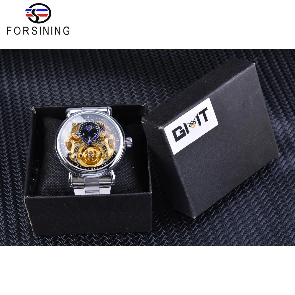 Forsining 2019 Royal Moon Phase золотые прозрачные часы мужские автоматические топ бренд