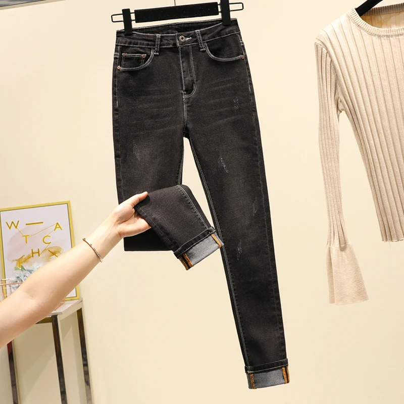 scratched Slim Jeans For Women elastic jeans plus size Skinny Jeans Woman Blue Denim Pencil Pants stretch denim women