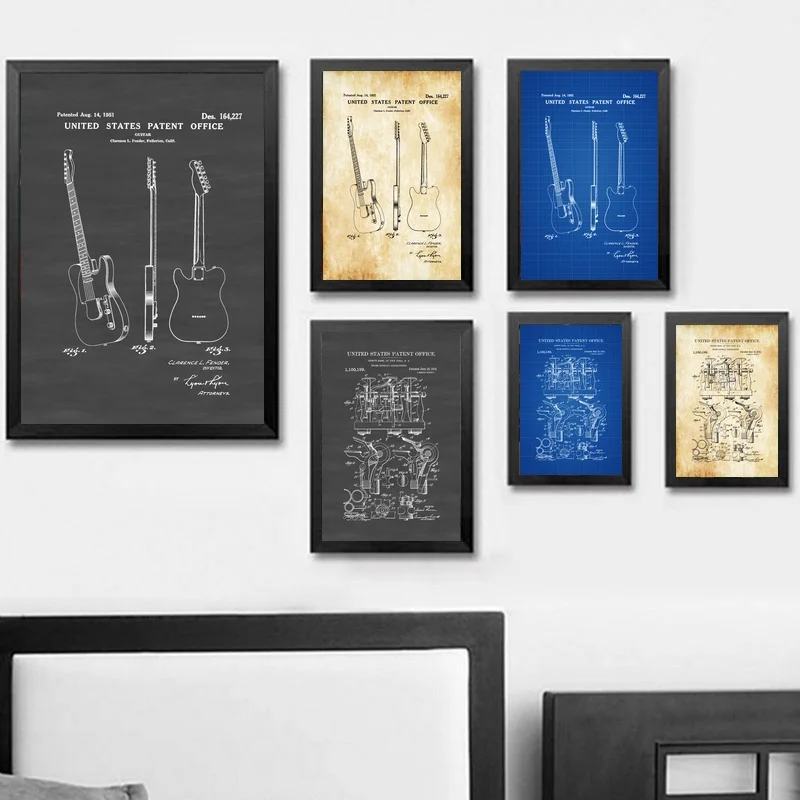 Harp Gibson Flying French Horn Fender Telecaster Blueprint Wall Decor Canvas Prints Art Poster Oil Paintings No Frame | Дом и сад