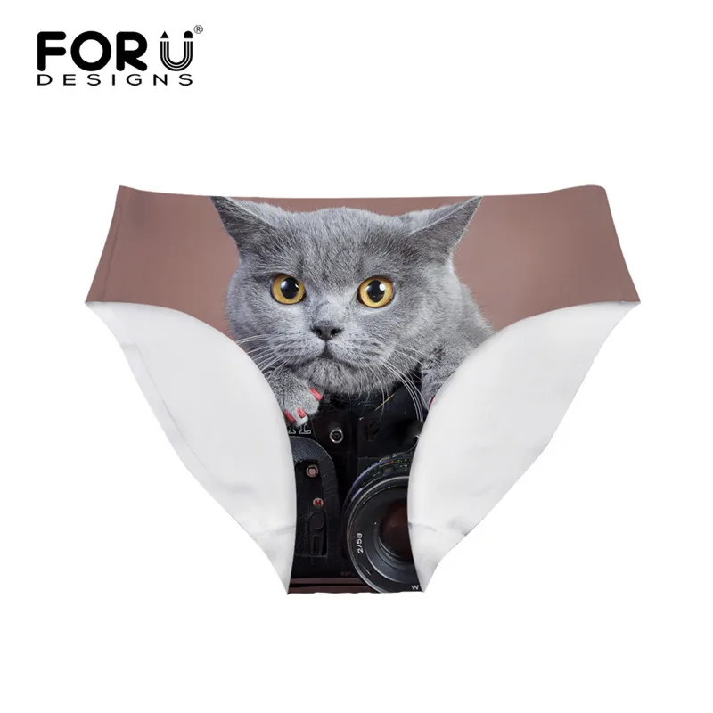 Женские ультратонкие бесшовные трусики forujeans удобные дышащие с 3D принтом кошки