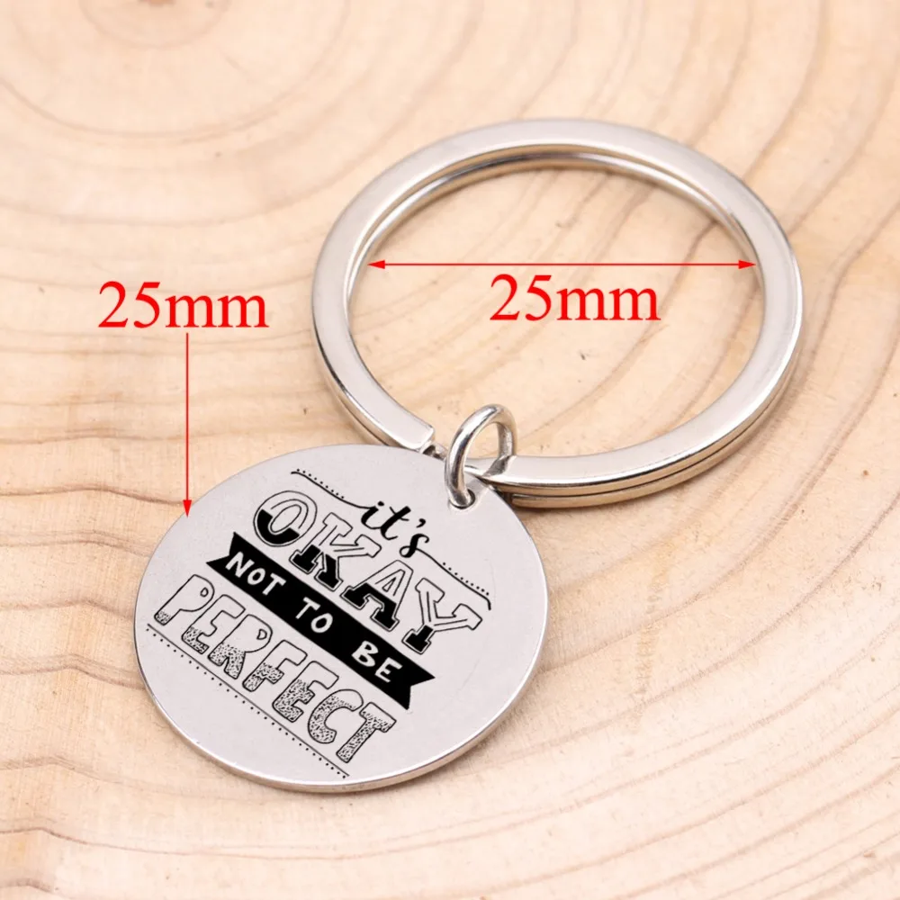 For Couple Friends Lovers Keychain Engraved &quotIt's Okay Not To Be Perfect&quotJewelry Keyrings Fashion Motivational Key Pendant Gift |