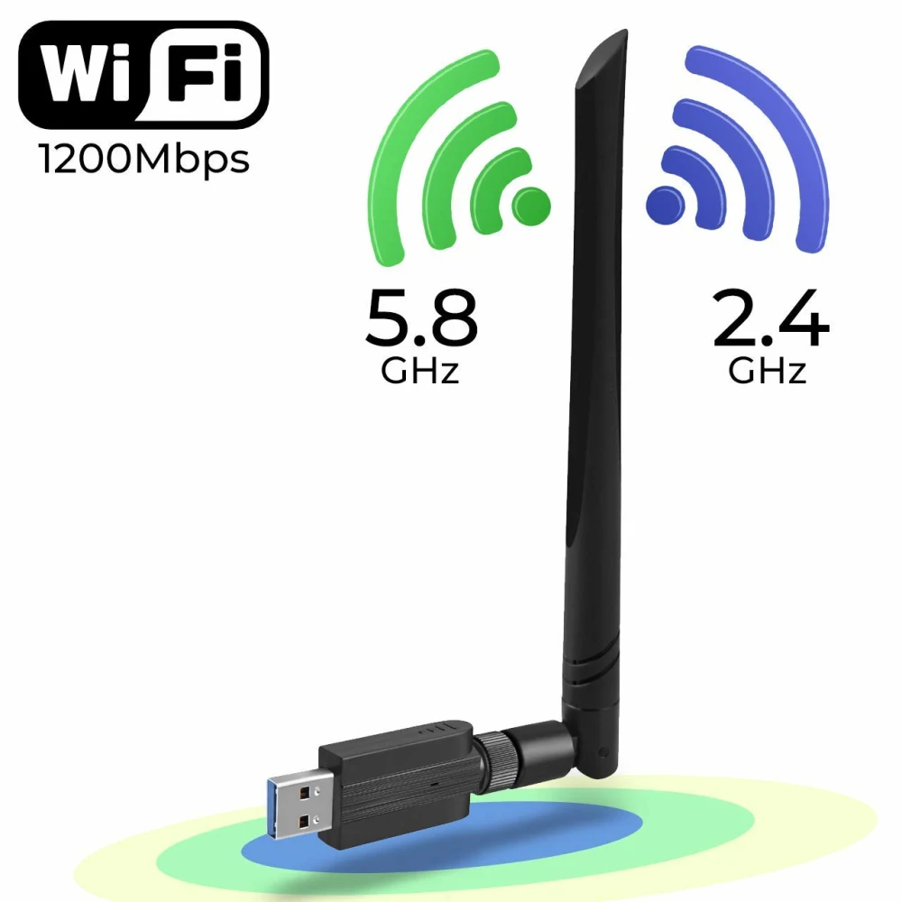 

Двухдиапазонный Wi-Fi-Адаптер 2,4G/5G 802.11AC USB 3,0, 1200 Мбит/с, беспроводная сетевая карта, Wi-Fi-ключ с антенной 5 дБи для настольного компьютера, ноутбу...