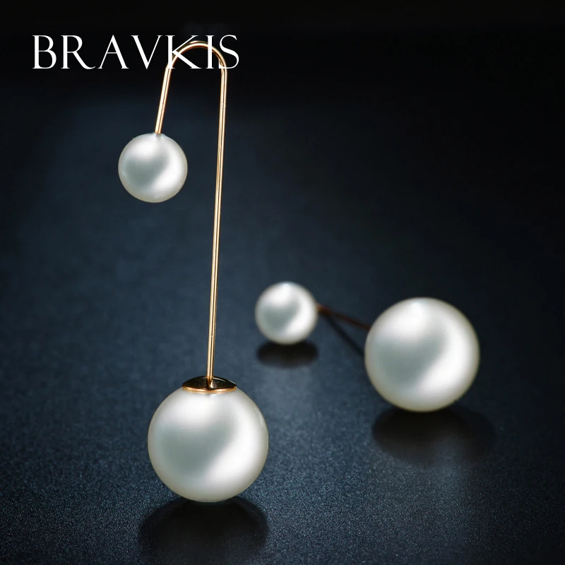 Серьги BRAVEKISS с искусственным жемчугом двусторонние серьги для женщин пусеты