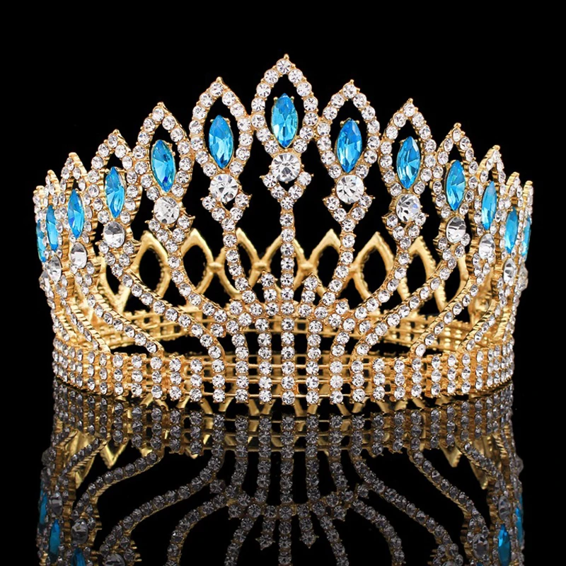 

3.9" Height Crystal Rhinestone Bride Headband Princess Queen Big Hair Crown for Pageant Wedding Prom Jewelry Bridal Crowns Tiara