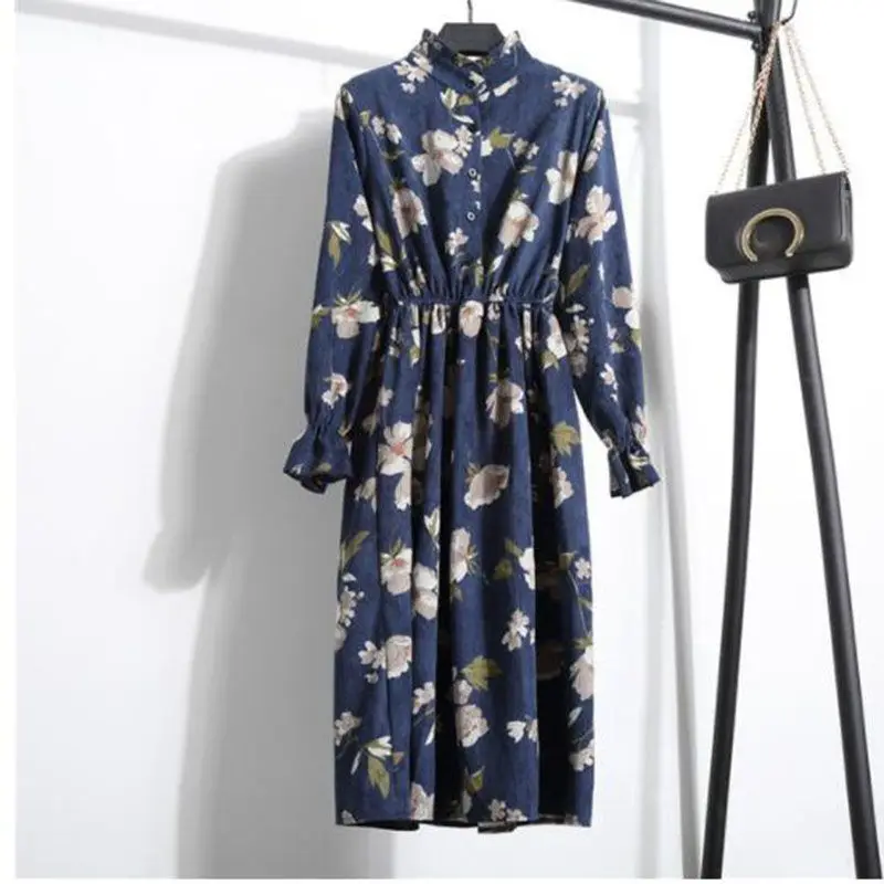 Платье женское винтажное с длинным рукавом и принтом | Женская одежда