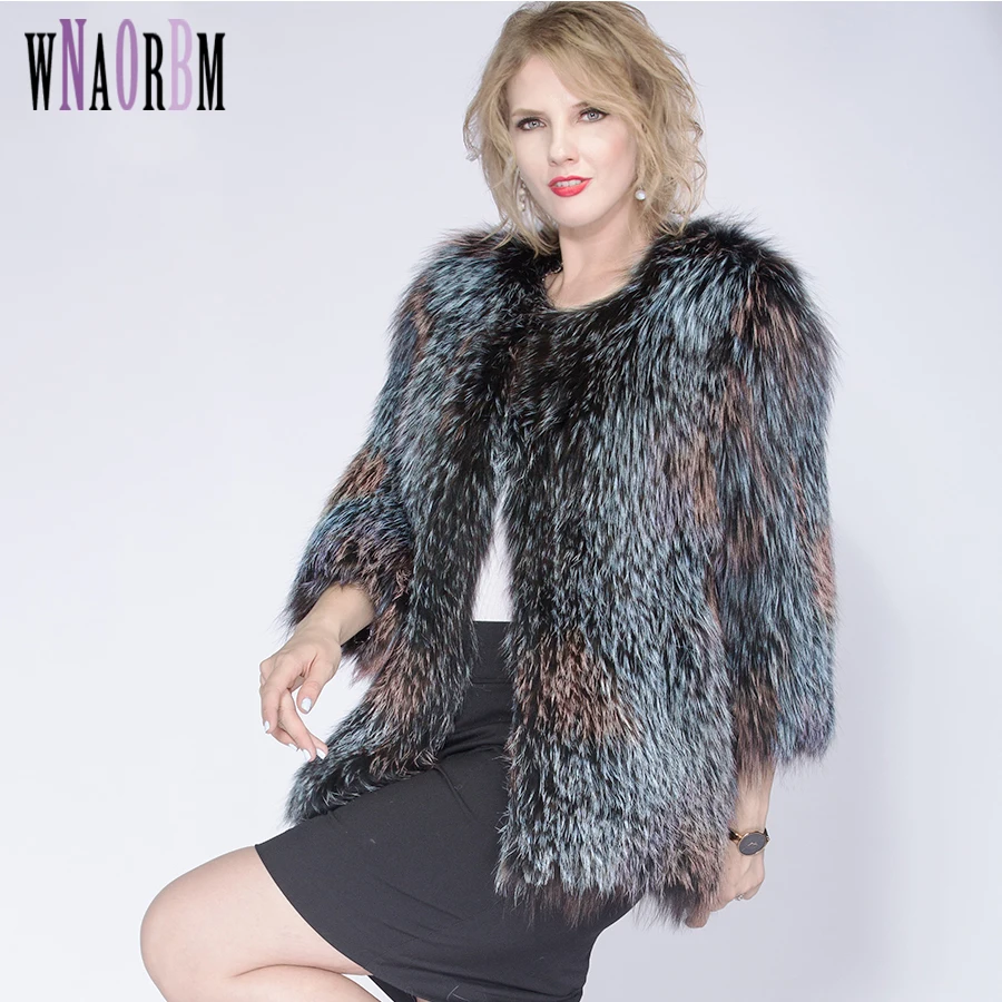 New Winter Autumn Women Female Knitted  Fox Fur  Coats Jacket Casual Thick Warm Fashion Slim Overcoat Clothing Size Custom