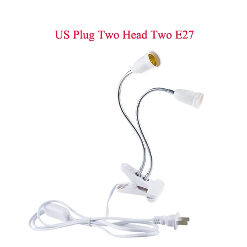 US Plug Two E27 Гибкий Держатель для лампы с зажимом, патрон E27, адаптер для лампы, светодиодный светильник для выращивания с переключателем вкл/выкл, штепсельная вилка европейского и американского стандарта, используется в качестве настольной лампы - Испускаемый цвет: US Plug Two E27