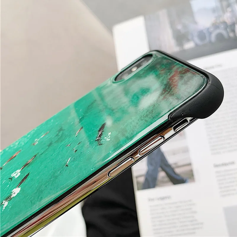 USLION зеленый синий узор океана чехол для телефона iPhone 7 8 Plus X XS XR Xs Max Жесткий ПК