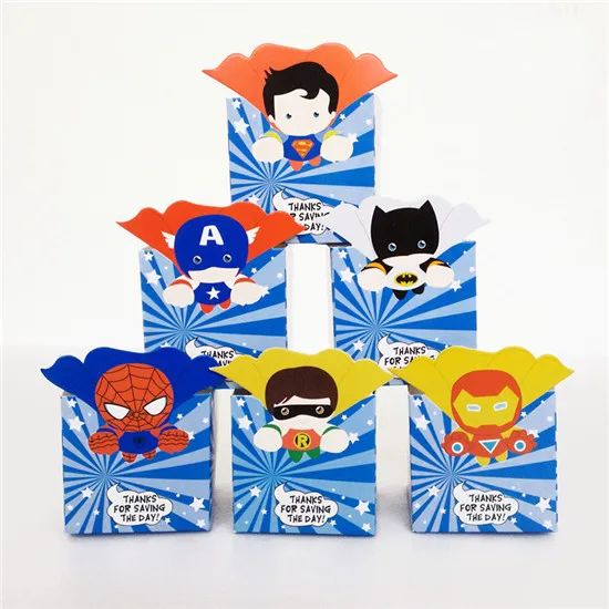 Candy Box 6pcs Мстители, Человек-паук, Железный человек, Супермен, детская одежда на день рождения, поставка украшений для вечеринок, детский набор для вечеринки на день рождения, принадлежности для мероприятий, Конфета - Цвет: Candy Box 6pcs