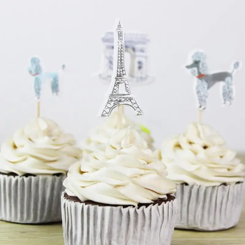 

24pcs Paris Eiffel Tower Cupcake Topper Pick Wedding Birthday Cupcake Topper Decorations Baby Shower Kids Birthday Party Favors