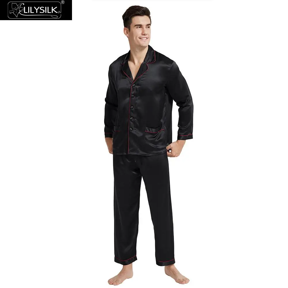LilySilk пижамный комплект мужские пижамы одежда для сна длинные чистый 100 шелк 22 momme