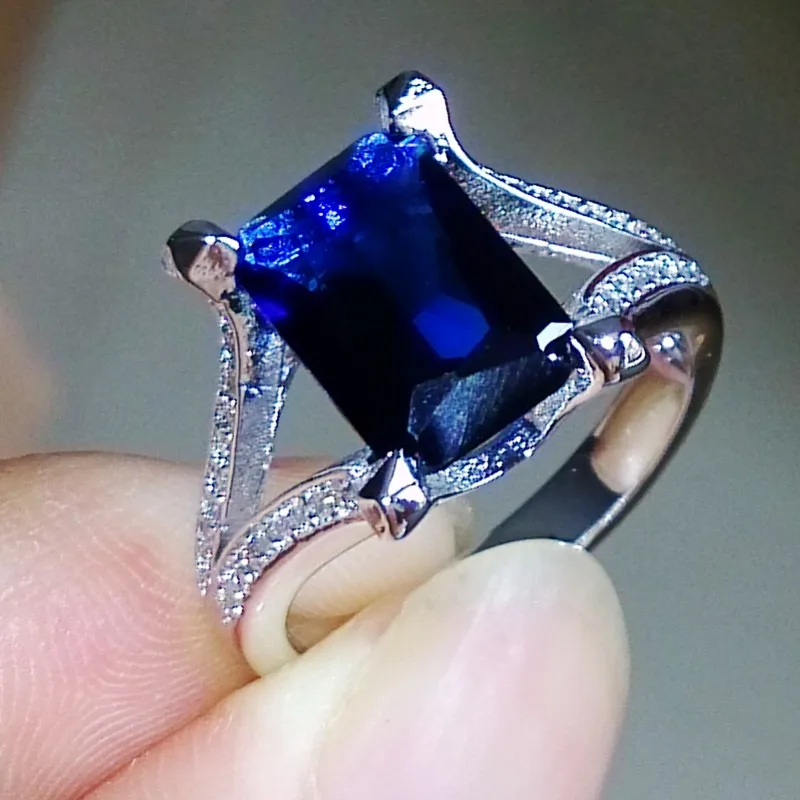 

Victoira Wieck 5ct Luxury Jewelry Vintage 925 Sterling Silver Blue AAA CZ stones Wedding Men Male Band Ring gift Size 7-13