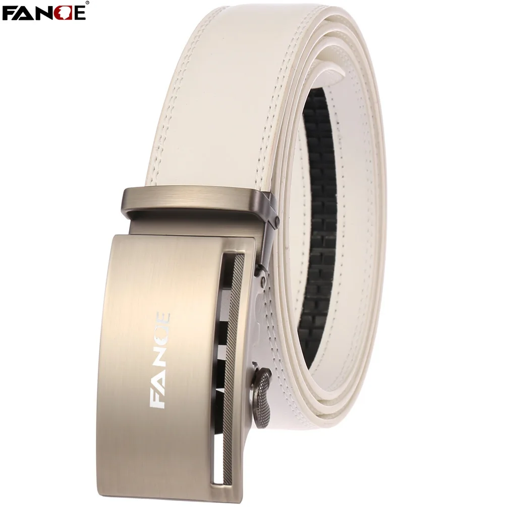 

FANGE men belt leather belt men automatic buckle high quality male Fashion jeans chain stretch solid luxury brand white FG3530W1