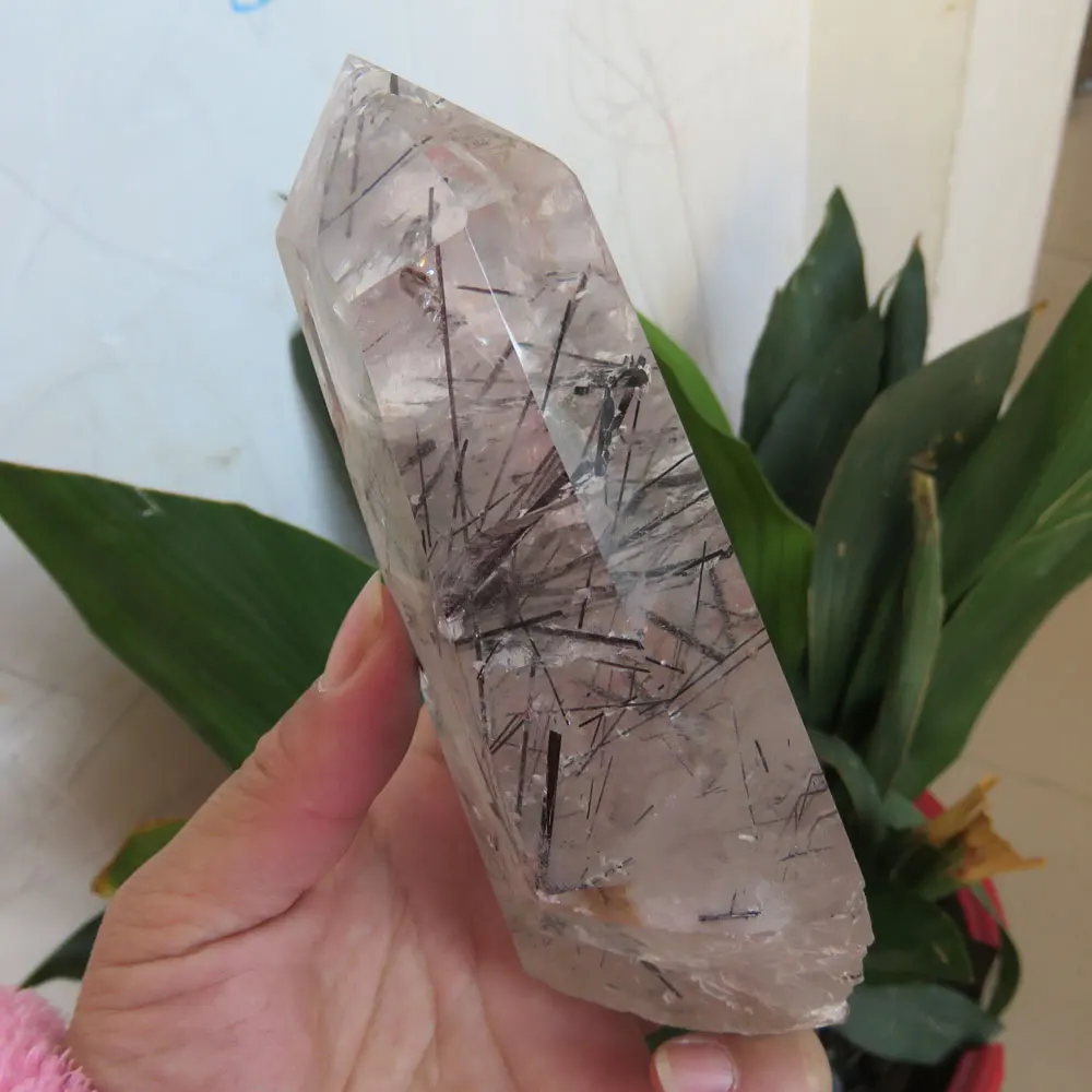 New Arrival !!! 409g Natural Clear Black Tourmaline Quartz Crystal Point Wand Pocket Stone Mineral Reiki Healing | Дом и сад
