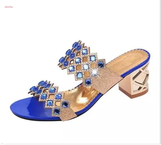 

Women Summer Sandals Thick Heel Platform Wedges Sandals Sexy Beading Slippers Sandalias Slides gold Black Green High