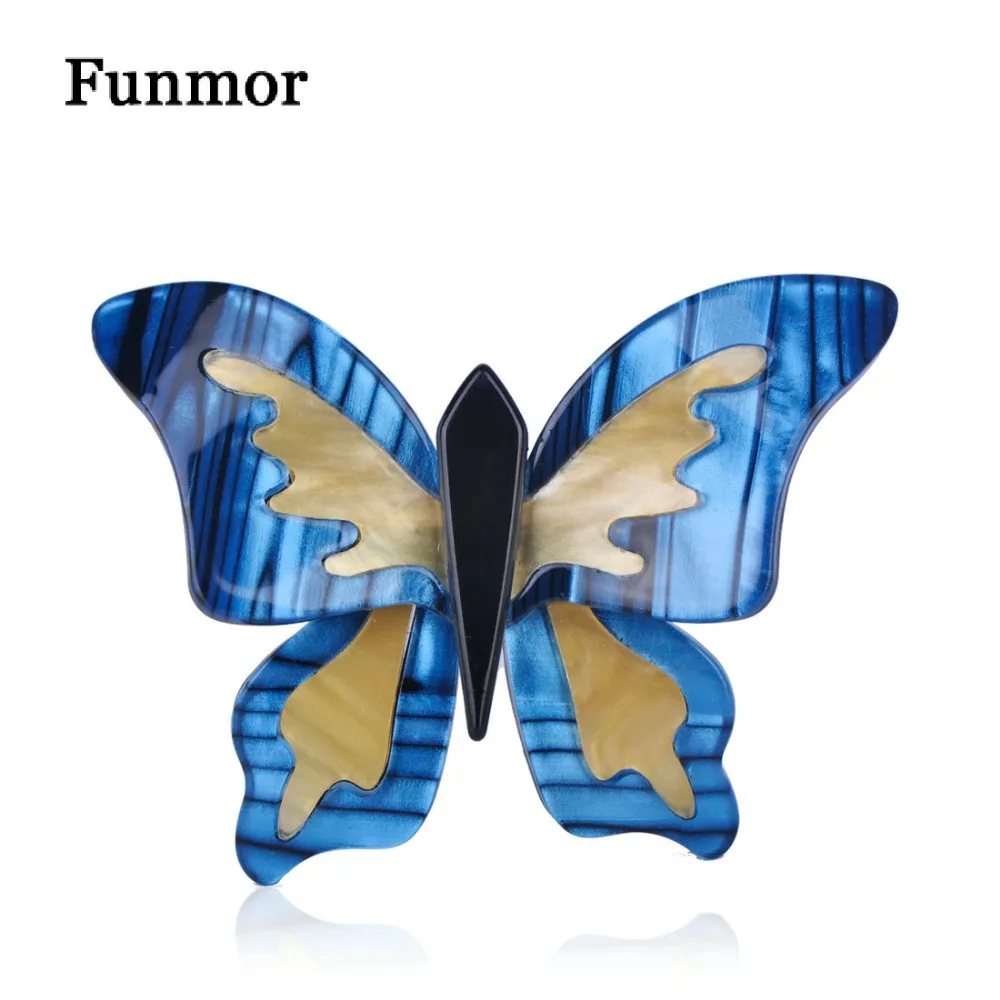 Funmor Blue Butterfly Shape Brooches Acrylic Insect Pin Badge Women Kids Clothes Accessories Big Size Animal Handmade Brooch | Украшения и