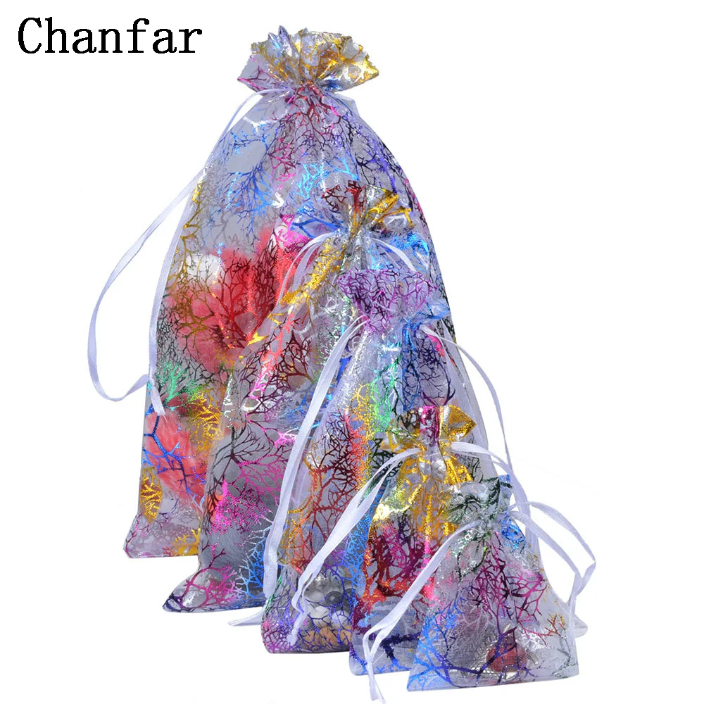 

Chanfar 50pcs/lot Colored Branch Pattern Organza Bags Favor Wedding Organza Christmas Gift Bags Drawable Packaging Bags Pouches