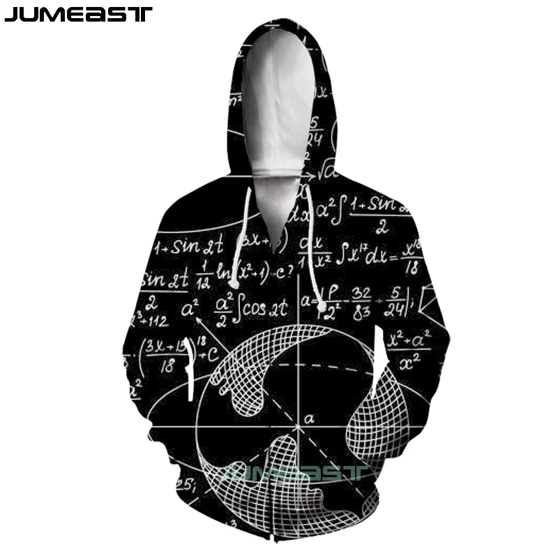 Бренд Jumeast, забавная физика, математическая формула, для мужчин/женщин, с 3D принтом, на молнии, с капюшоном, с геометрическим узором, с длинным рукавом, куртка, спортивный пуловер