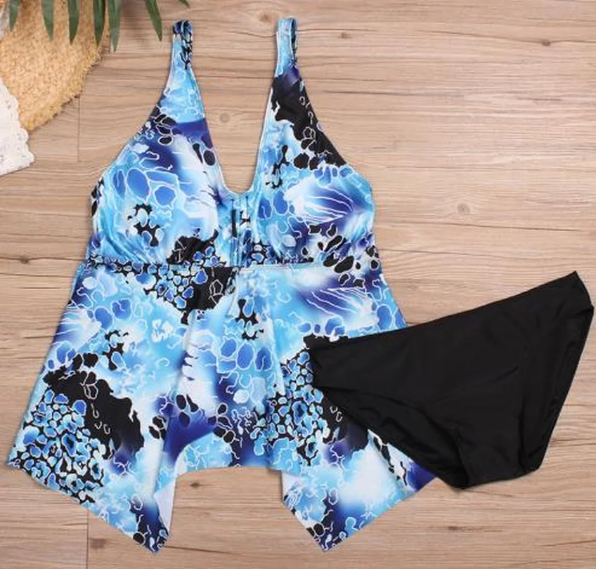 Плюс Размеры купальники купальный костюм Tankini женский синий ванный комплект