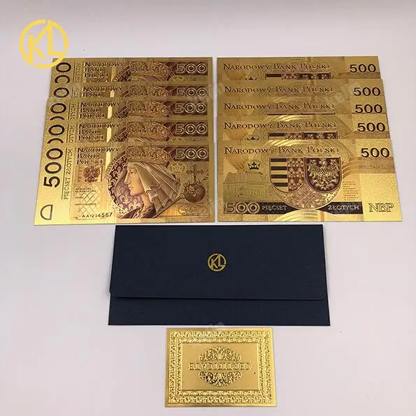 Горячие 10 xunised 1994 издание польская валюта спроектированная цветная 24 K позолоченная банкнота 500 PLN для банка сувенирный подарок - Цвет: colored 500PLN1994