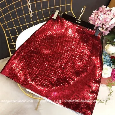 red Cakucool блестящая мини-юбка с пайетками, эластичная резинка на талии, а-силуэт, Сексуальные вечерние юбки, тонкие однотонные юбки с блестками, 7 цветов - Цвет: red