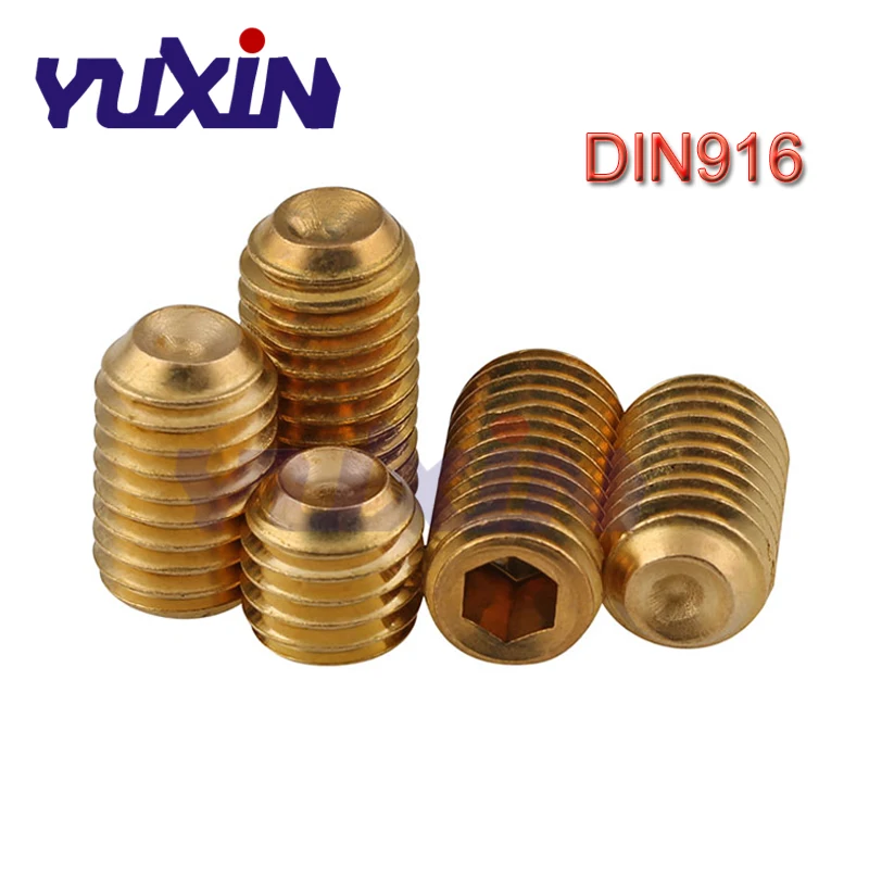 50 шт DIN916 M3 M4 M5 M6 латунь заточкой Grub Шестигранная Chimi установочные винты обезглавленный топ проволока крепежный винт Стандартный Медь