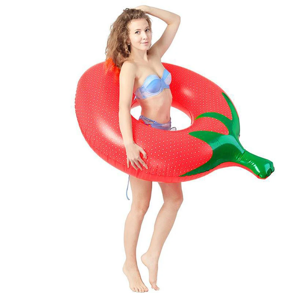 140cm 55 inch Swimming Pool Inflatable Strawberry Pool Float Swim Ring Water Sports Inflatable Circle Fun Toys