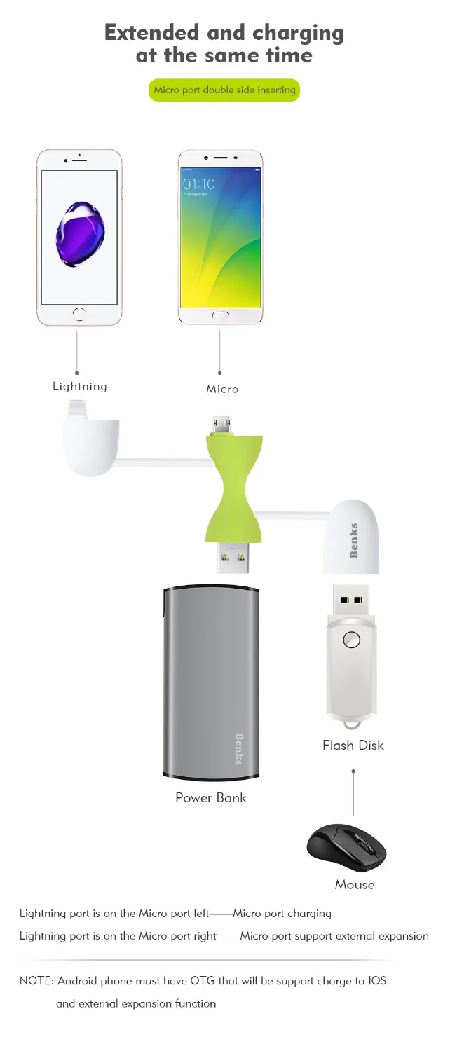 Benks 2 в 1 8 Pin Micro USB кабель для зарядки и передачи данных iPhone Xs Max X 7 Быстрая зарядка