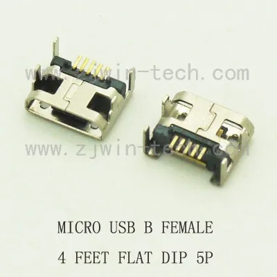 

10 шт./лот разъем Micro USB Тип B гнездовой 5-контактный длинный пинг 4 фута DIP плоский рот L = 6,0