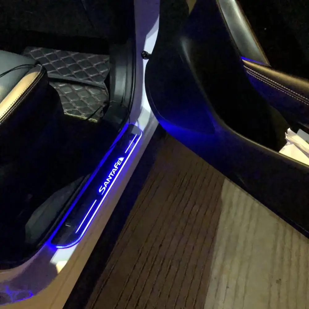

RQXR led moving door scuff for Hyundai Santa Fe ix45 dynamic door sill plate flat lining overlay flowing/fixed light, 4pcs