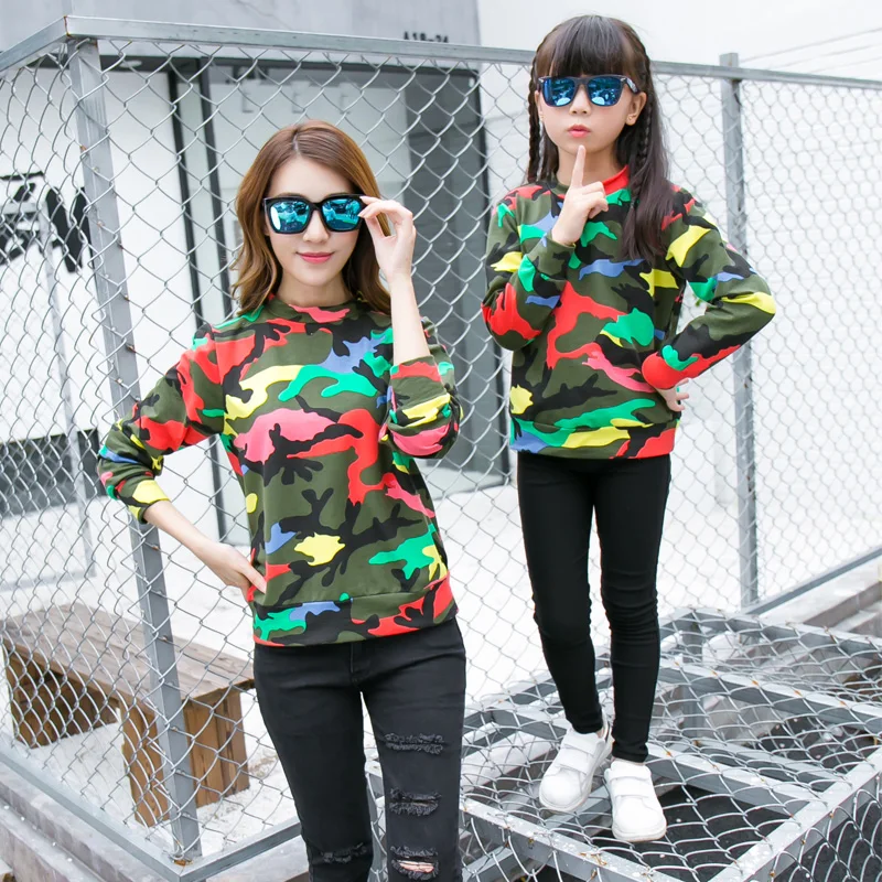 2017 г. весна-осень корейских детей-Родитель одежда causaul камуфляж толстовки с