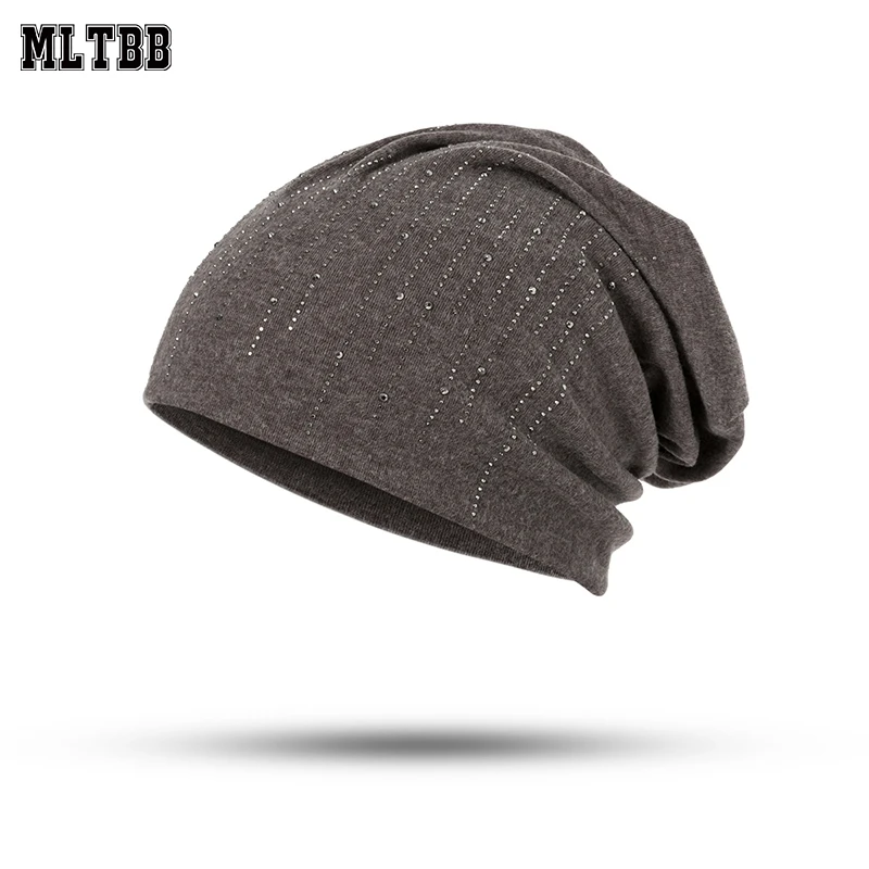 MLTBB, Новая зимняя женская шапка, повседневная, одноцветная, Skullies Beanies, стразы, шапка, модная, теплая, женская шапка, хлопок, женская шапка