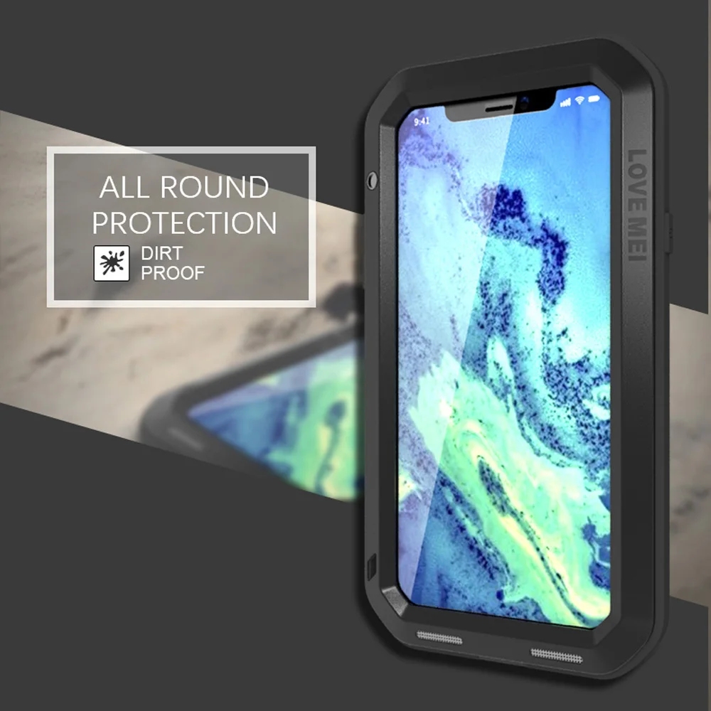 5.8'' LOVE MEI Powerful Heavy Duty Shockproof Fundas Metal Cover for iPhone XS X 10 iPhoneXs Case Silicone Coque Toughened Glass |