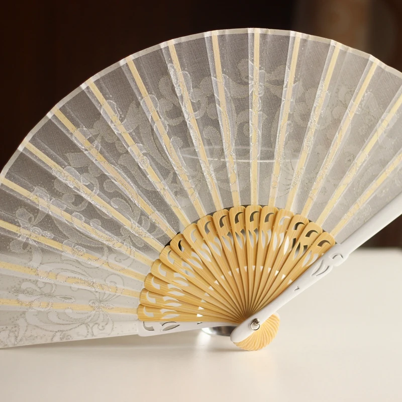 Японский китайский складывающийся веер из белого кружева Шелковый для танца DIY