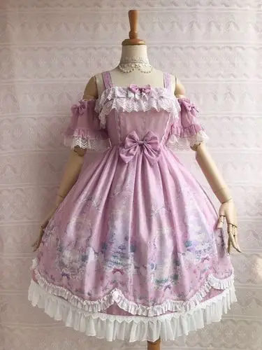 Розовый Unicorn's Secret Garden~ сладкий Печатный Лолита JSK платье w. Съемные рукава от Yiliya - Цвет: Розовый