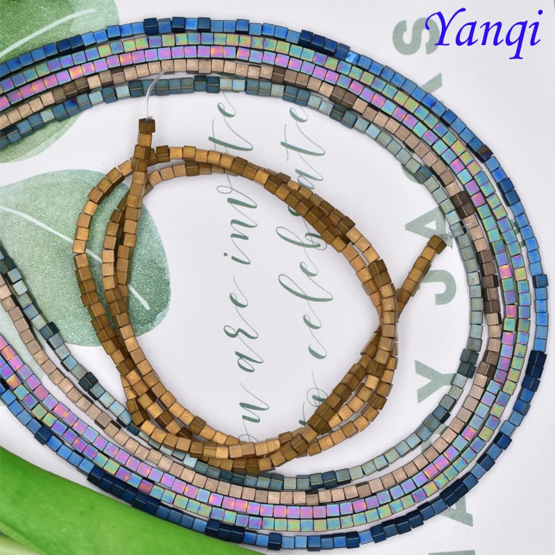 2 мм Квадратные бусины с покрытием 194шт./лот натуральный камень гематит россыпью