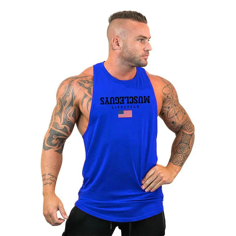 Muscleguys стиль жизни Спортивная майка для фитнеса майка с капюшоном мышцы рубашка для бодибилдинга тренажерные залы Tanktop мужские рубашки без рукавов - Цвет: bluevest