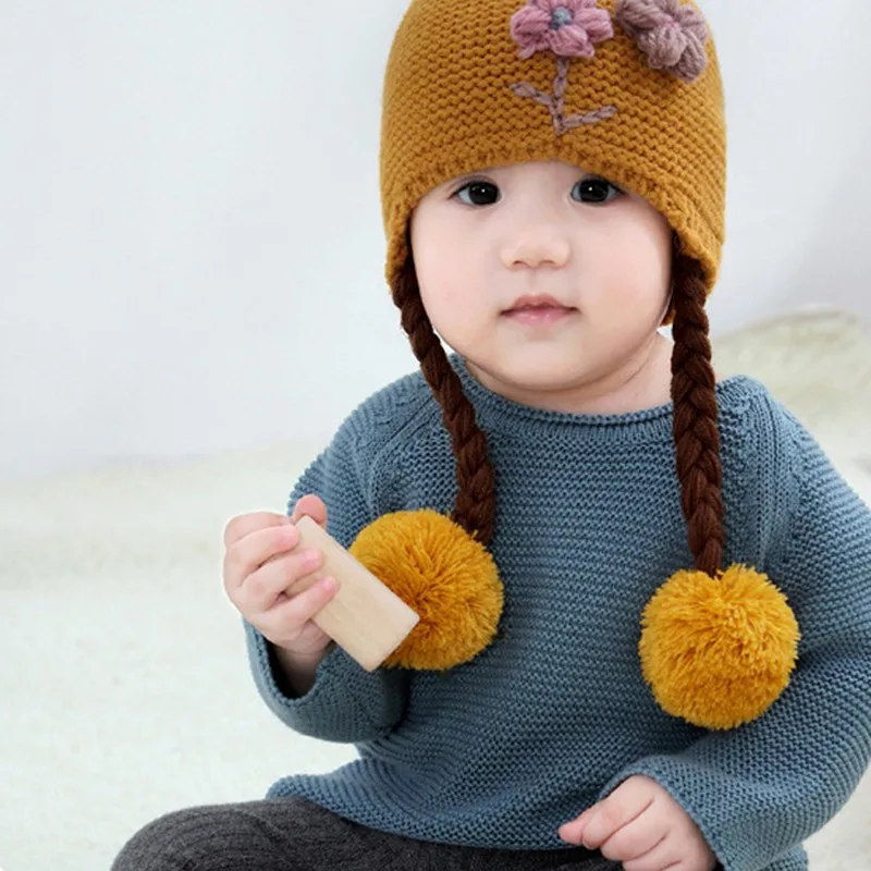 Newborn Baby Toddler Knit Hat Flower Baby Cap Infant Girls Bonnet Cute Hats Soft Cotton Newborn Baby Photo Props 6-24M