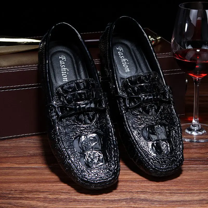 New Shoes Crocodile Pattern Leather Loafers Fashion Luxury Designer Casual for Men Slip on Man Mocassin Mens Flat | Обувь