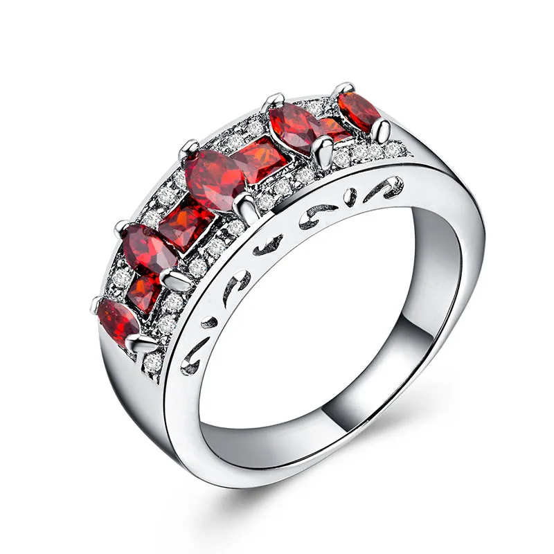 MOONROCY Silver Color CZ Rings Blue Red Purple Crystal Party Ring OL for Women Girls Dropshipping Jewlery Wholesale Gift | Украшения и