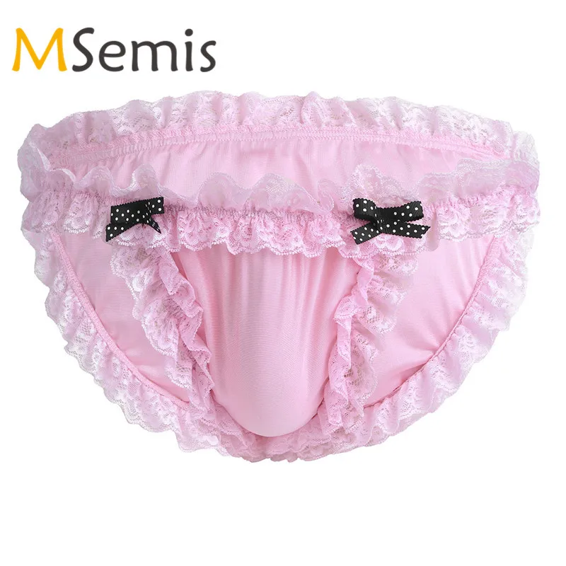 

Mens Sissy Panties Lingerie Floral Lace Gay Mens Sissy Pouch Panties Sexy Bikini Briefs Underwear Underpants with Bow For Male