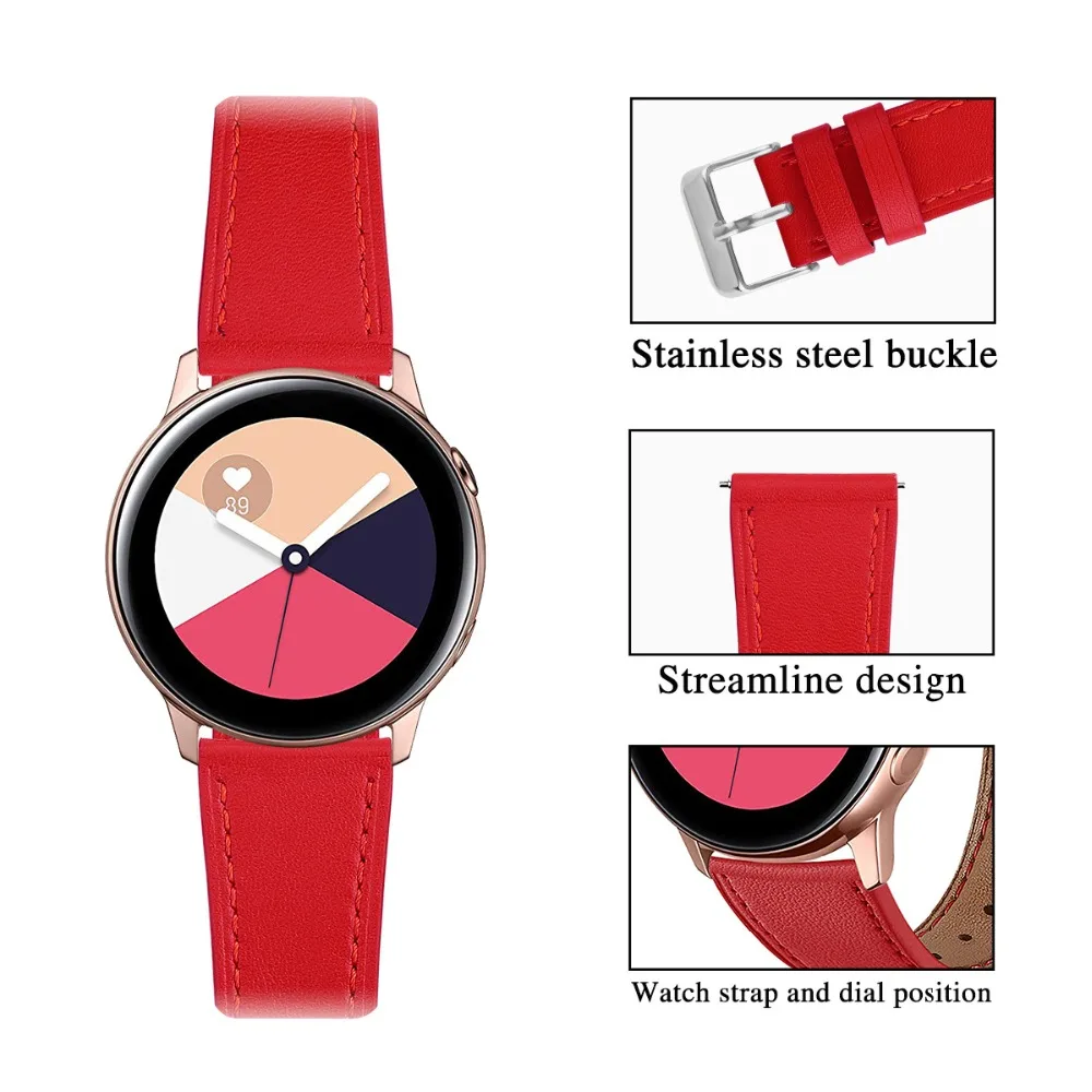 Кожаный ремешок для samsung Galaxy Watch активный ремешок 20 мм ремешки для часов кожаные ремешки для Galaxy Watch 42 мм Смарт-часы для женщин