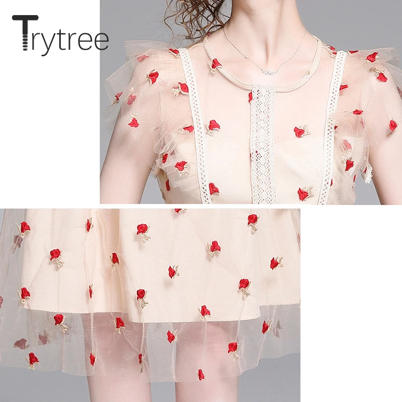 Trytree летнее платье элегантное женское кружевное красивое Сетчатое украшение