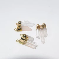 chakra jewelry long rectangle natural clear crystal quartz gold point pendant connector raw stone connector women