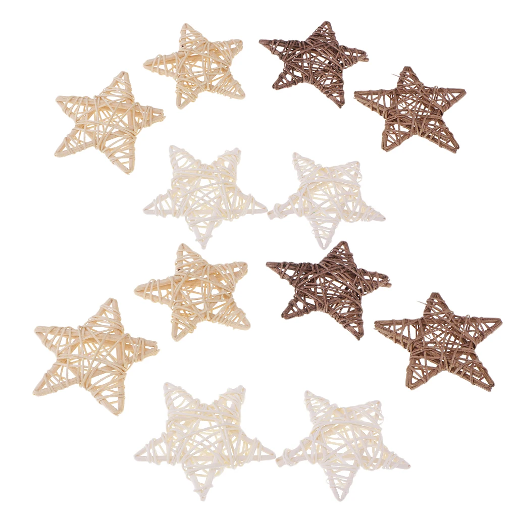 

12x Assorted Star Rattan Wicker Ball Christmas Tree Ornament Decoration 7cm