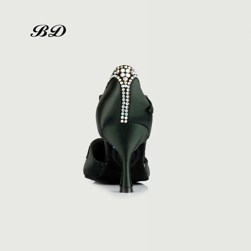 Женские туфли для бальных танцев BD 159-B черные атласные на высоком каблуке 7 5 см с
