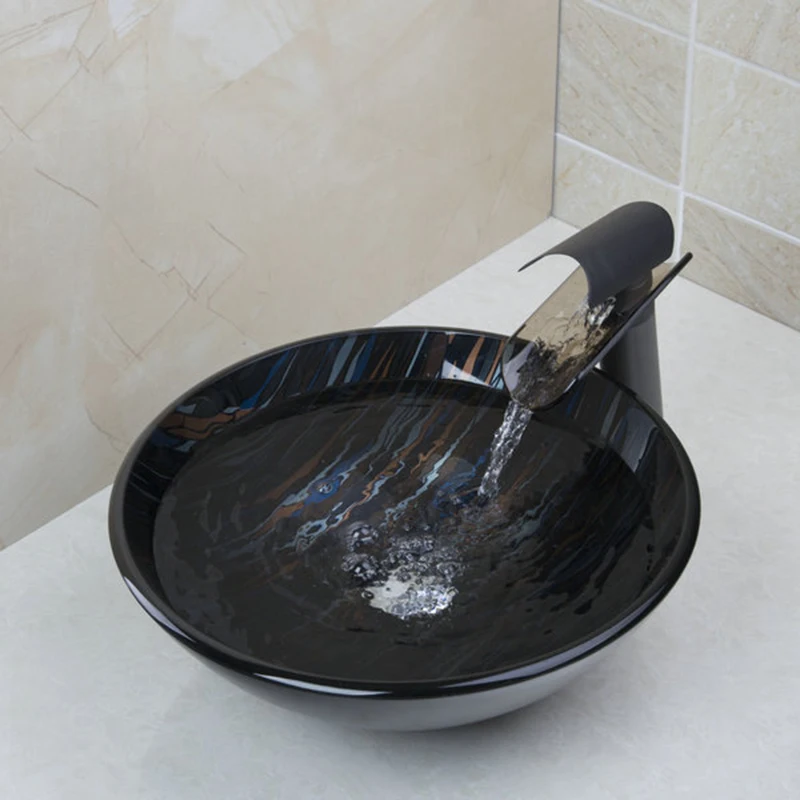 Новый стеклянный кран KEMAIDI с одной ручкой + раковина для ванной комнаты из стекла