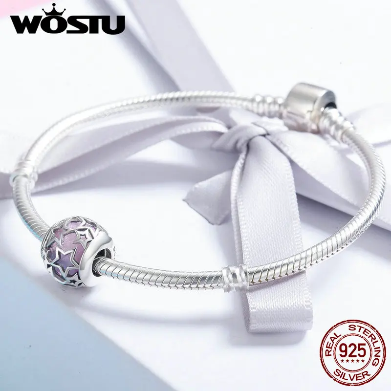 WOSTU модные новые 100% Стерлинговое Серебро 925 пробы Мерцающая звезда Красный